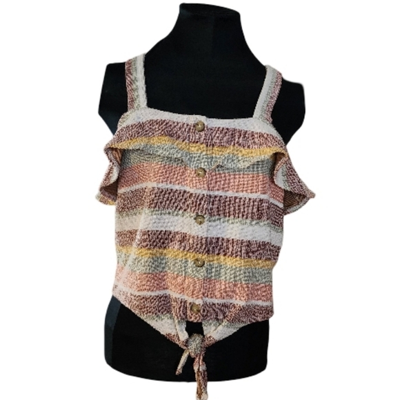 Madewell Texture & Thread Ruffled Front Knot Tank Top Women's‎ Small - Picture 1 of 7